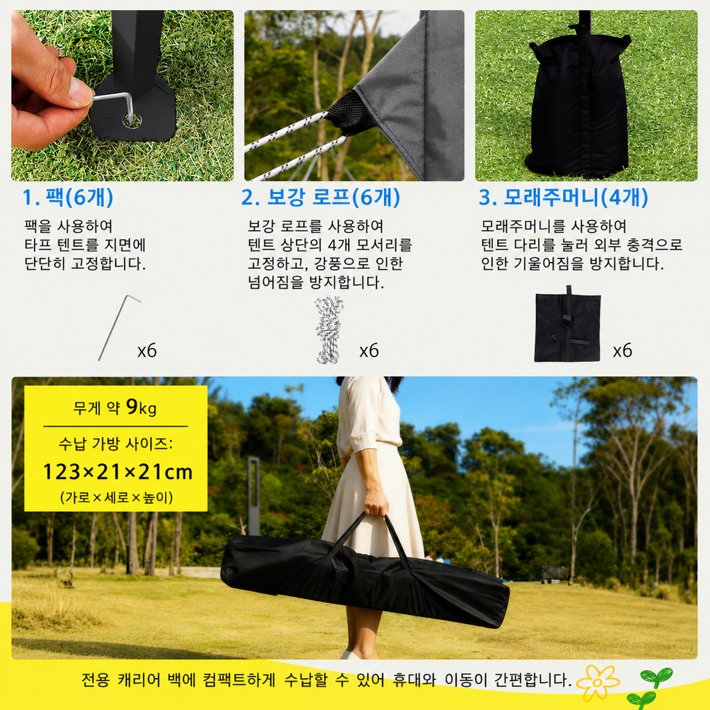 오픈탑 캐노피 천막 2×2m + 사이드월 1장 포함 | 원터치 접이식 타프 쉘터 | L046-RM-LP-20